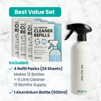 PENYU all-purpose cleaner refills and bottle on a marble background